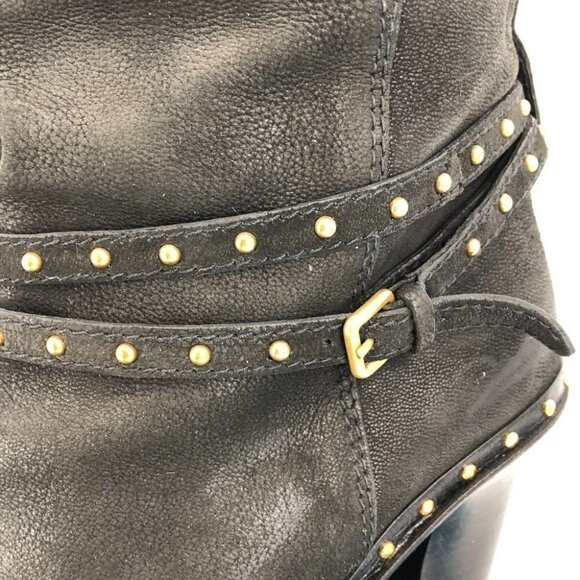 Miu Miu Black Leather Heeled Booties w Gold Studs and Studded Belt Detail size 8 - Picture 5 of 12